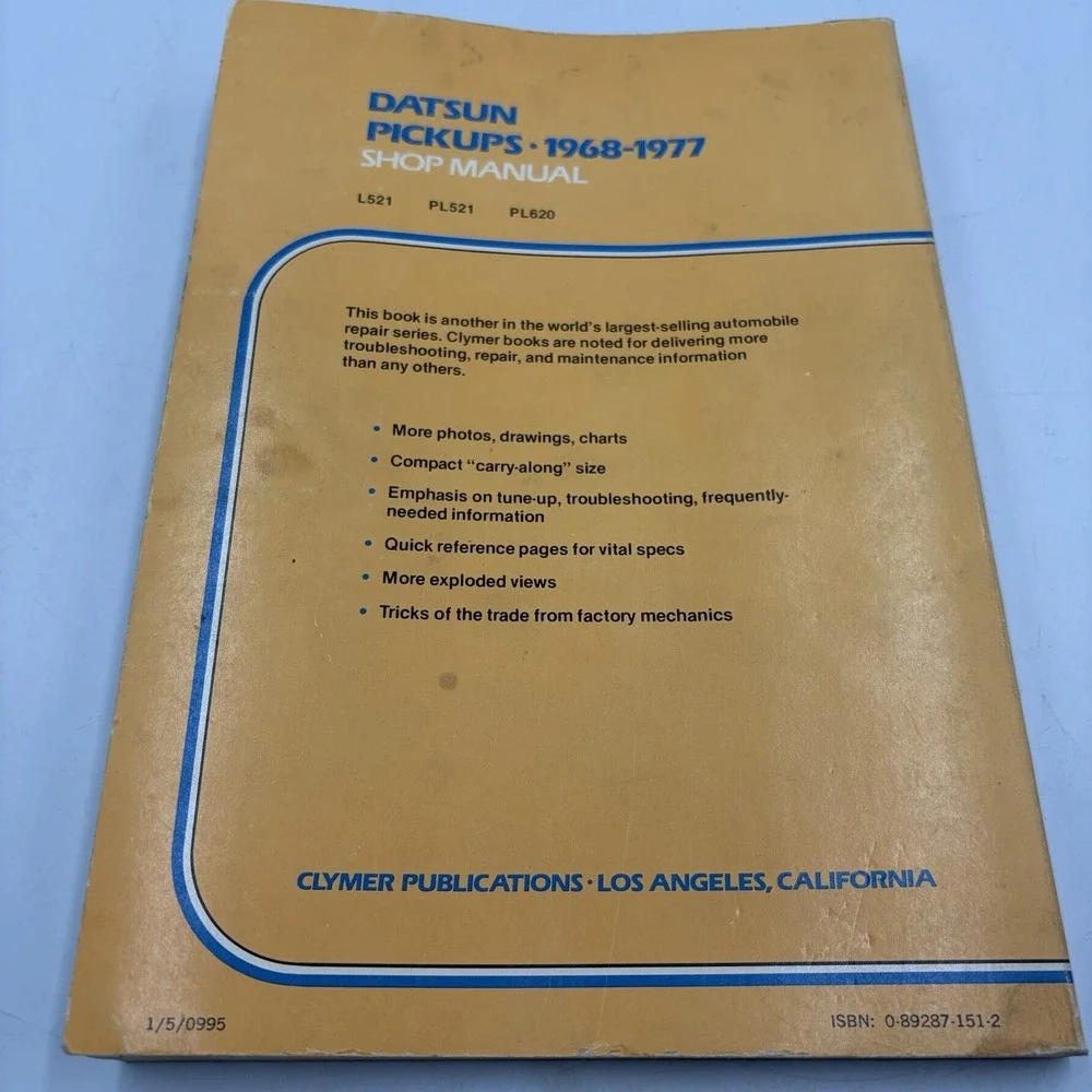 Clymer 1968-1977 Datsun 2-Wheel Drive PickUps Shop Repair Manual Excellent Cond